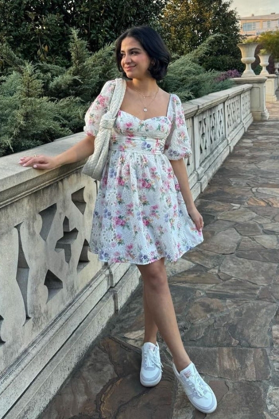 Playful Skater Dress and Sneakers