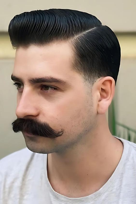 Rockabilly Slick-Back with a Mustache 