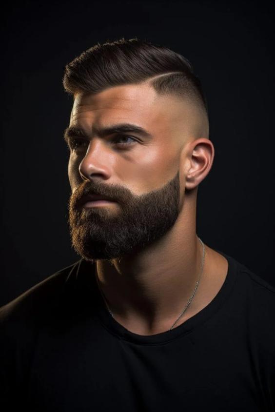 Sleek Comb-Over with Sculpted Beard