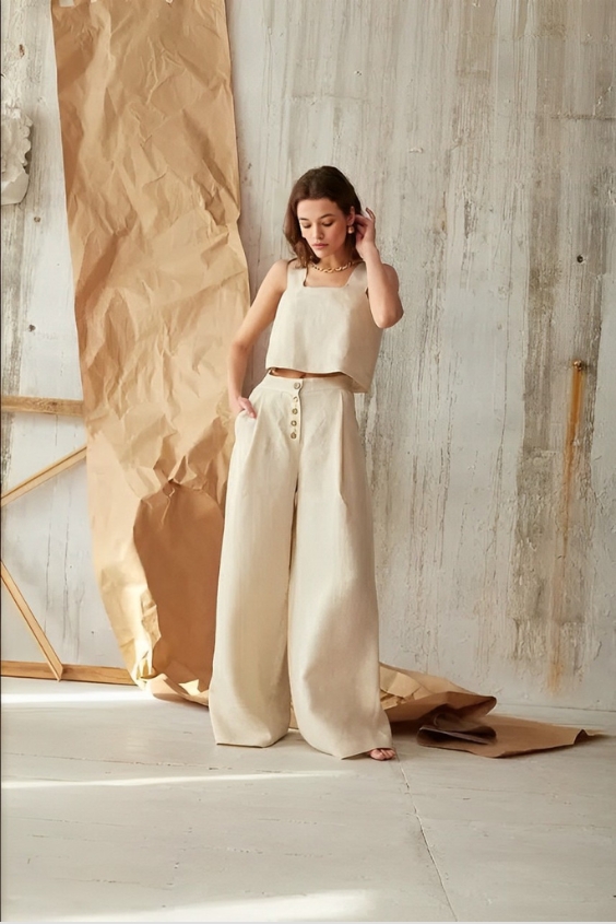 Sleek Linen Trousers and Tank Top