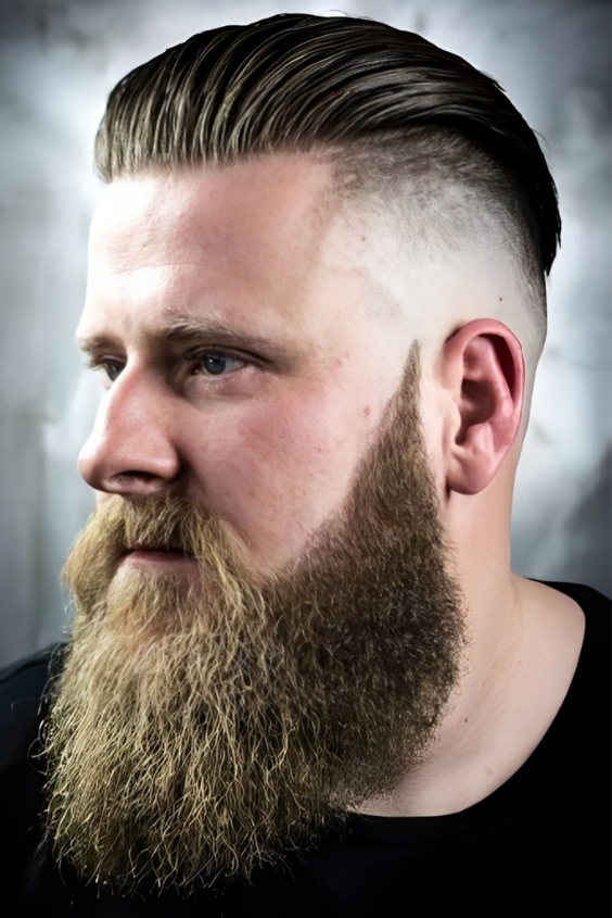 Slicked-Back Taper Fade with Full Beard