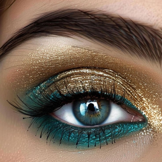 Teal and Gold Glam Look