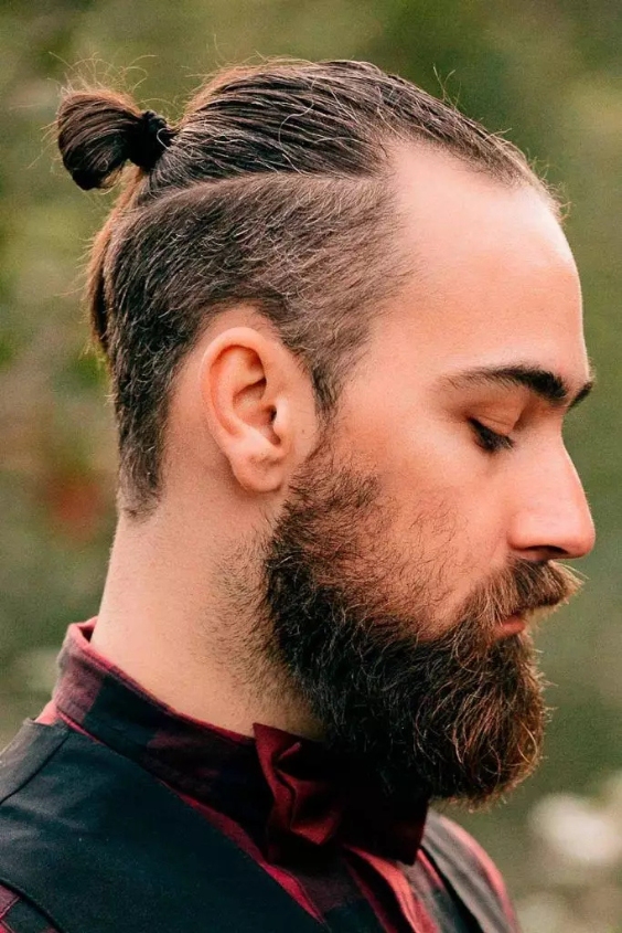 Undercut Top Knot with Short Beard