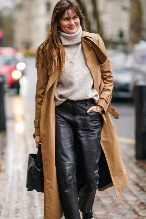 Wool Turtleneck and Leather Pants