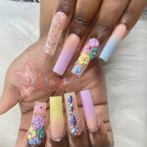 3D Flower Pastel Nails