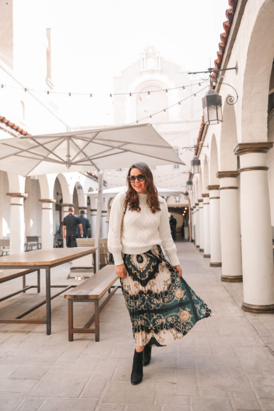 Cable Knit Sweater with Midi Skirt