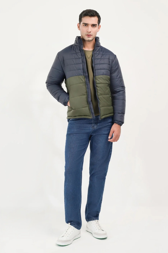 Casual Puffer Jacket with Jeans