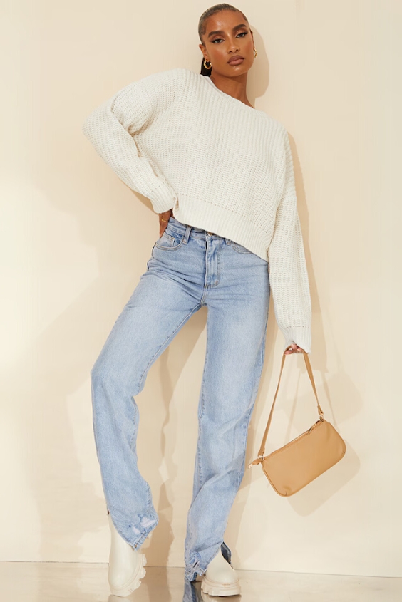 Chunky Knit Sweater with Straight-Leg Jeans