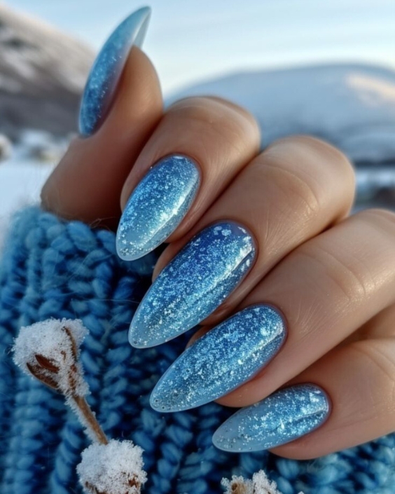 Icy Blue Winter Gradient Nails