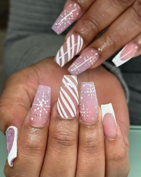 Pink and White Winter Nails