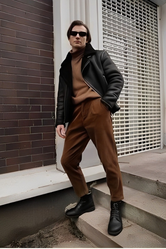 Shearling Jacket with Corduroy Pants