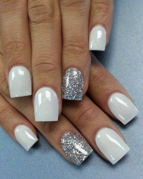 Silver and White Acrylic Nails