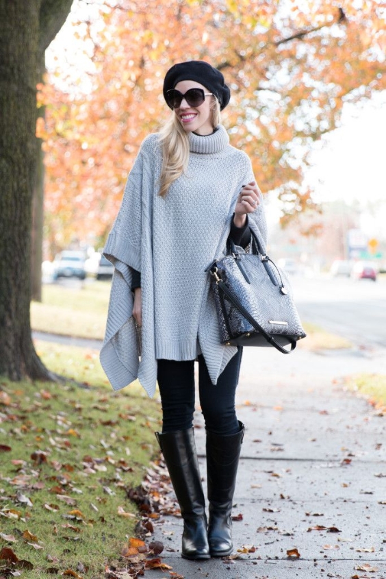 Turtleneck Poncho with Skinny Jeans