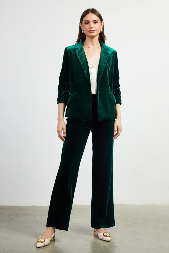 Velvet Blazer with Wide-Leg Trousers