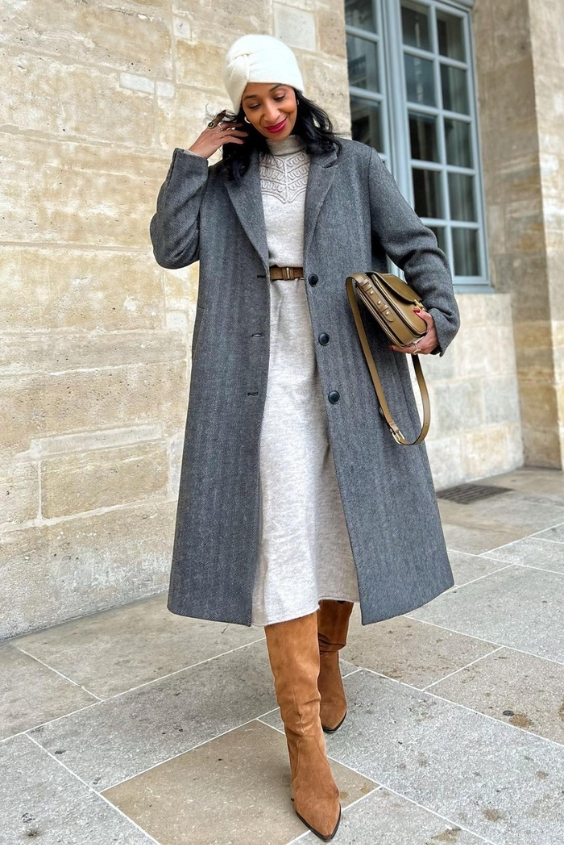 Wool Coat over Maxi Dress