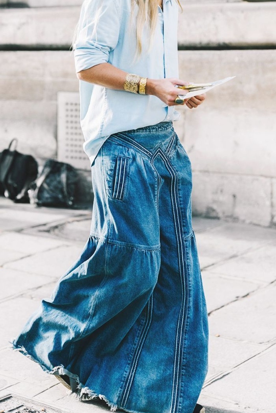 Boho-Chic Maxi Skirt Over Flared Jeans