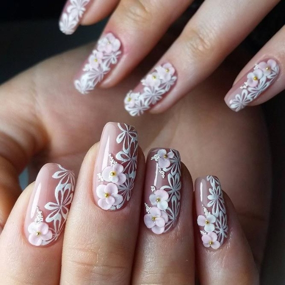 Floral Bridal Nail Art