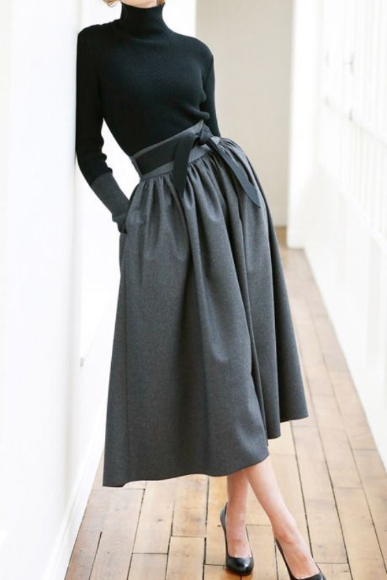 Midi Balloon Skirt with a Turtleneck