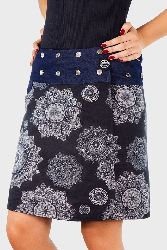 Patterned Mini Skirt Over Flared Jeans