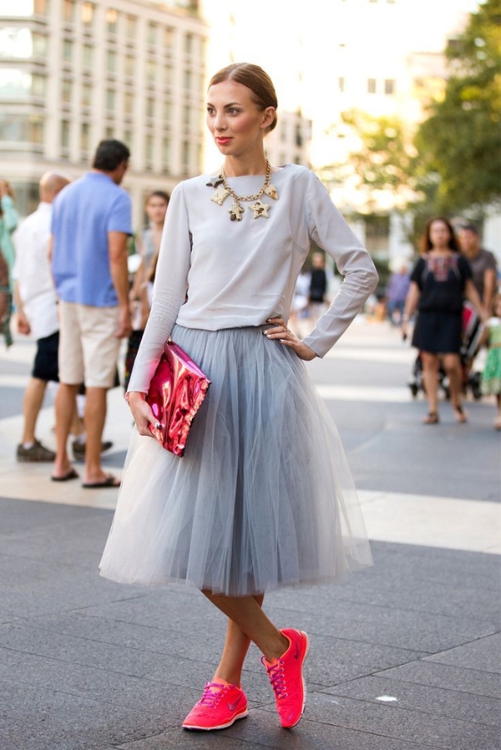 Puff Skirt with Sneakers for a Sporty Look