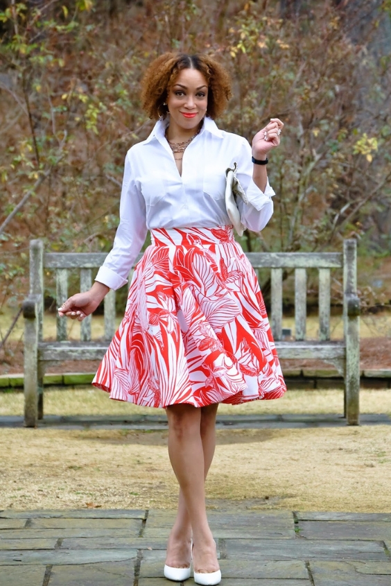 Voluminous Skirt and Button-Down Shirt