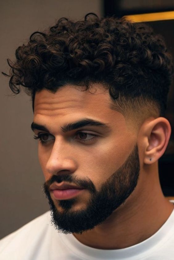 Beard-to-Hair Fade with Curly Top