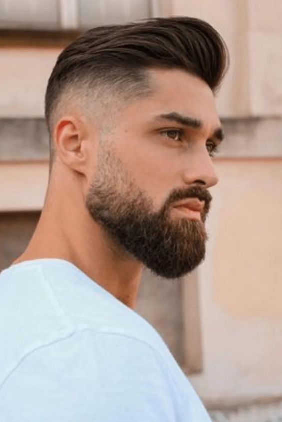 Sculpted Beard Fade with Side Swept Hair