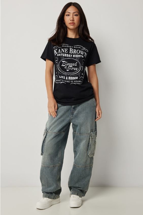 Acid-Wash Jeans with Graphic Tee