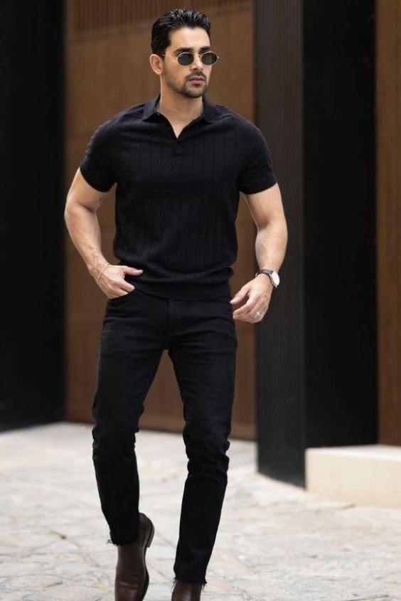 Black Polo Shirt with Tailored Pants