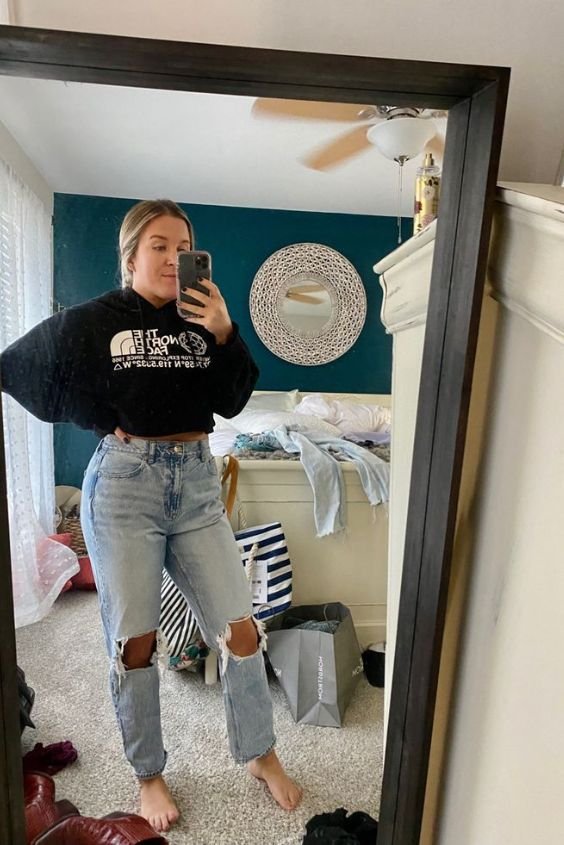 Boyfriend Jeans with Crop Hoodie