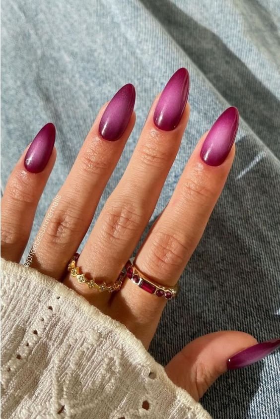 Burgundy Chrome Aura Nails