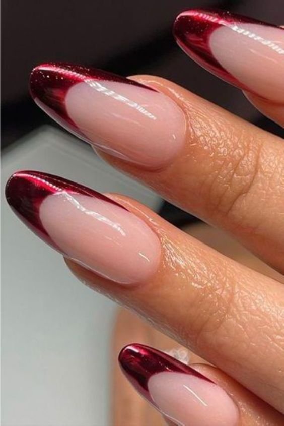 Burgundy Chrome French Tips