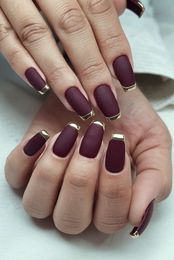 Burgundy Chrome Nails with Matte Accents