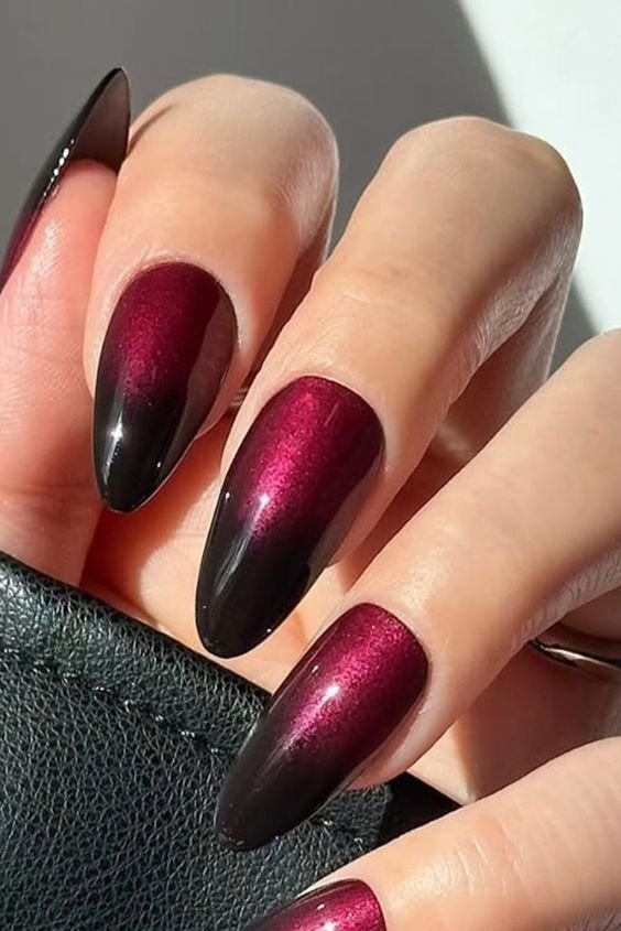 Burgundy Chrome Ombre Nails