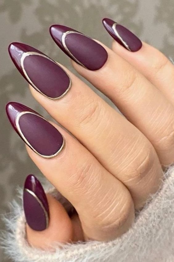 Burgundy Chrome Swirl Nails