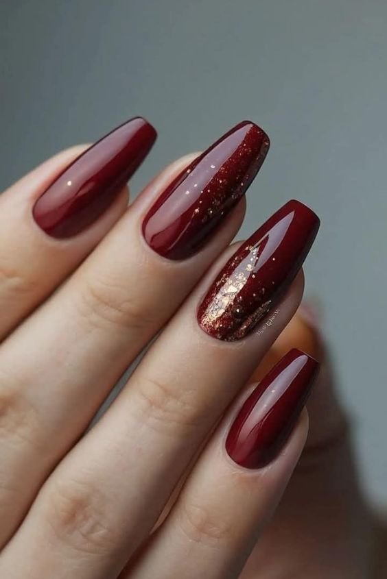 Burgundy Chrome Velvet Nails
