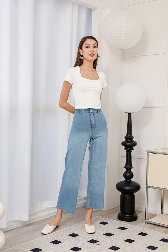 Denim Culottes with Structured Blouse