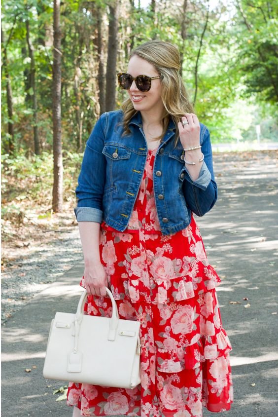 Denim Jacket with Floral Dress