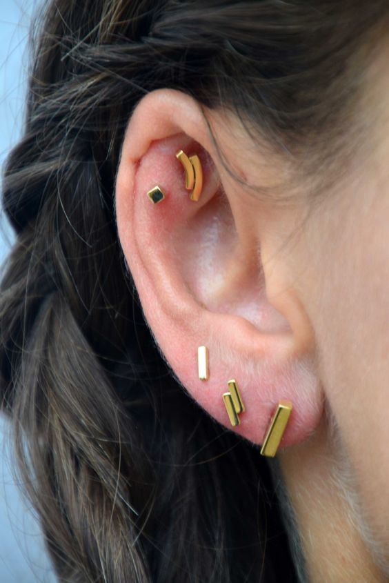 Gold Bar Conch Piercing