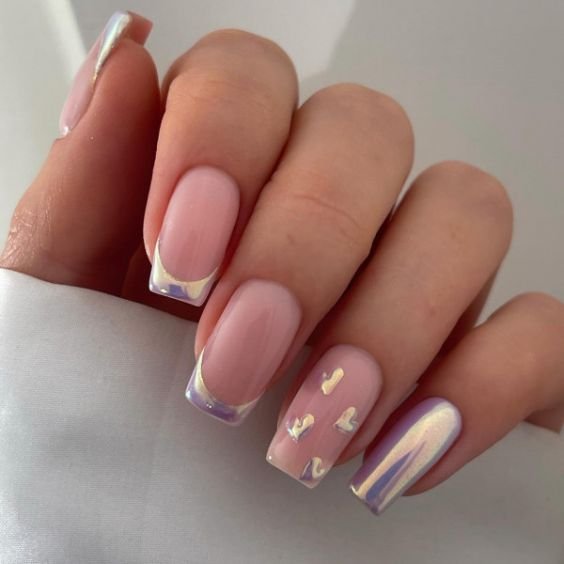 Lilac Matte Short Nails with Chrome Hearts