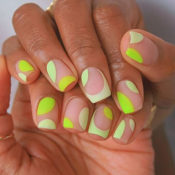 Negative Space Neon Tips on Squoval Nails