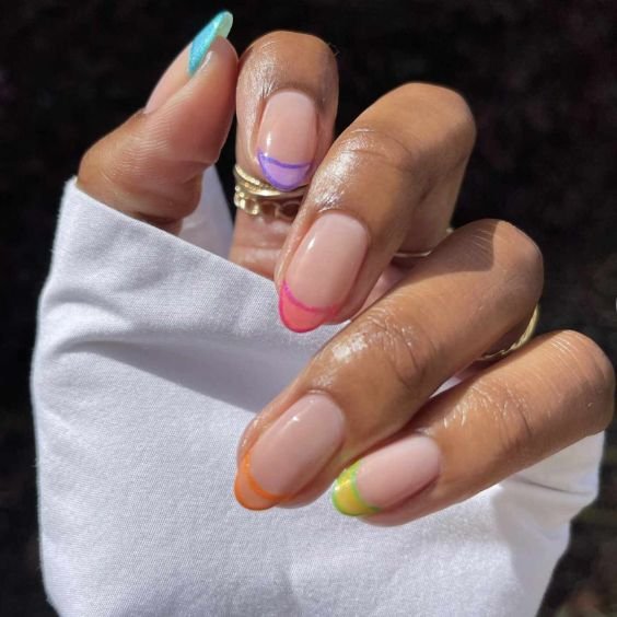 Neon French Tips on Rounded Short Nails
