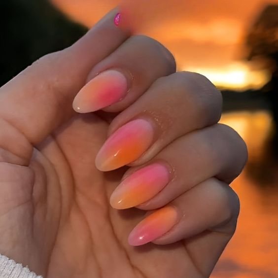 Sunset Ombre on Short Almond Nails