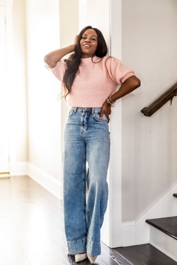 Wide-Leg Jeans and Cropped Sweater