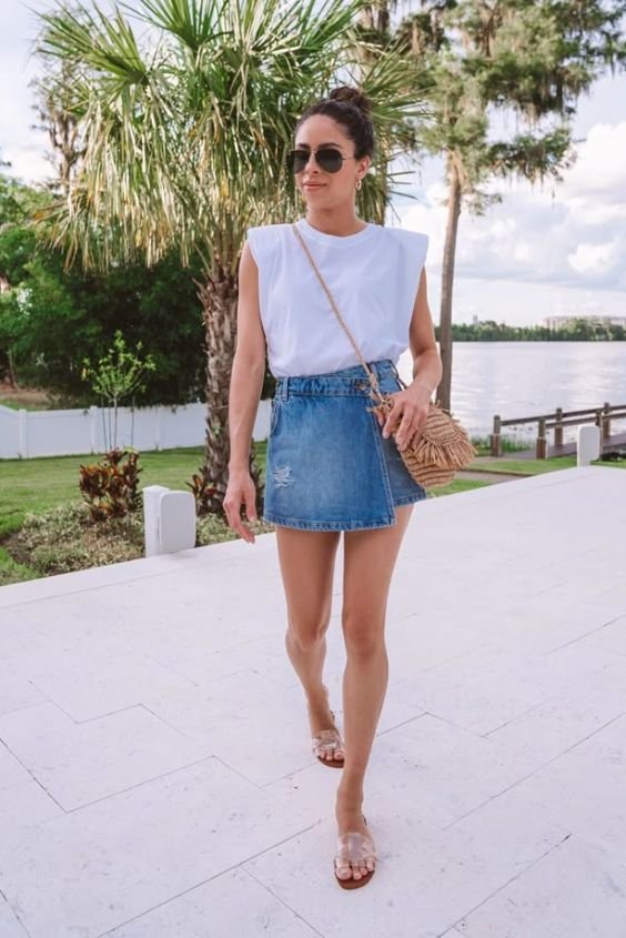 Wrap-Style Denim Skirt