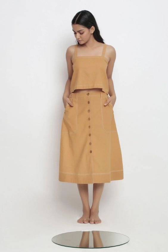 Cotton Button-Down Midi Skirt