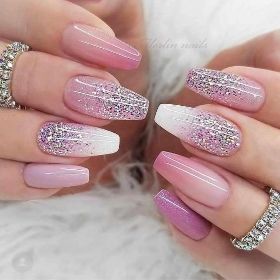 Pink Glitter Nails