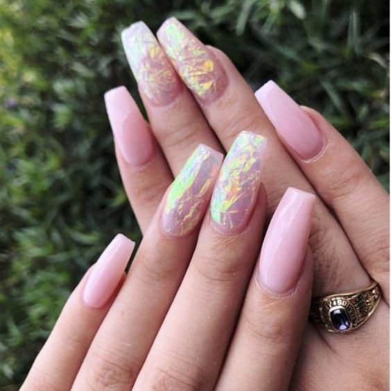 Pink Holographic Foil Nails