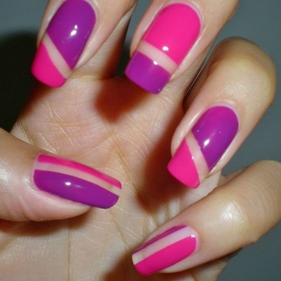 Pink and Lilac Color-Block Nails