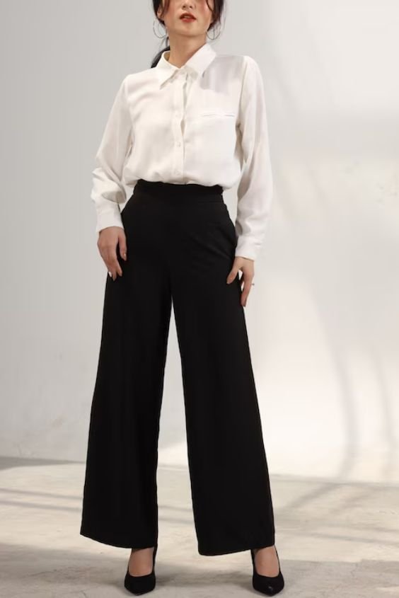 Silk Blouse and Wide-Leg Trousers